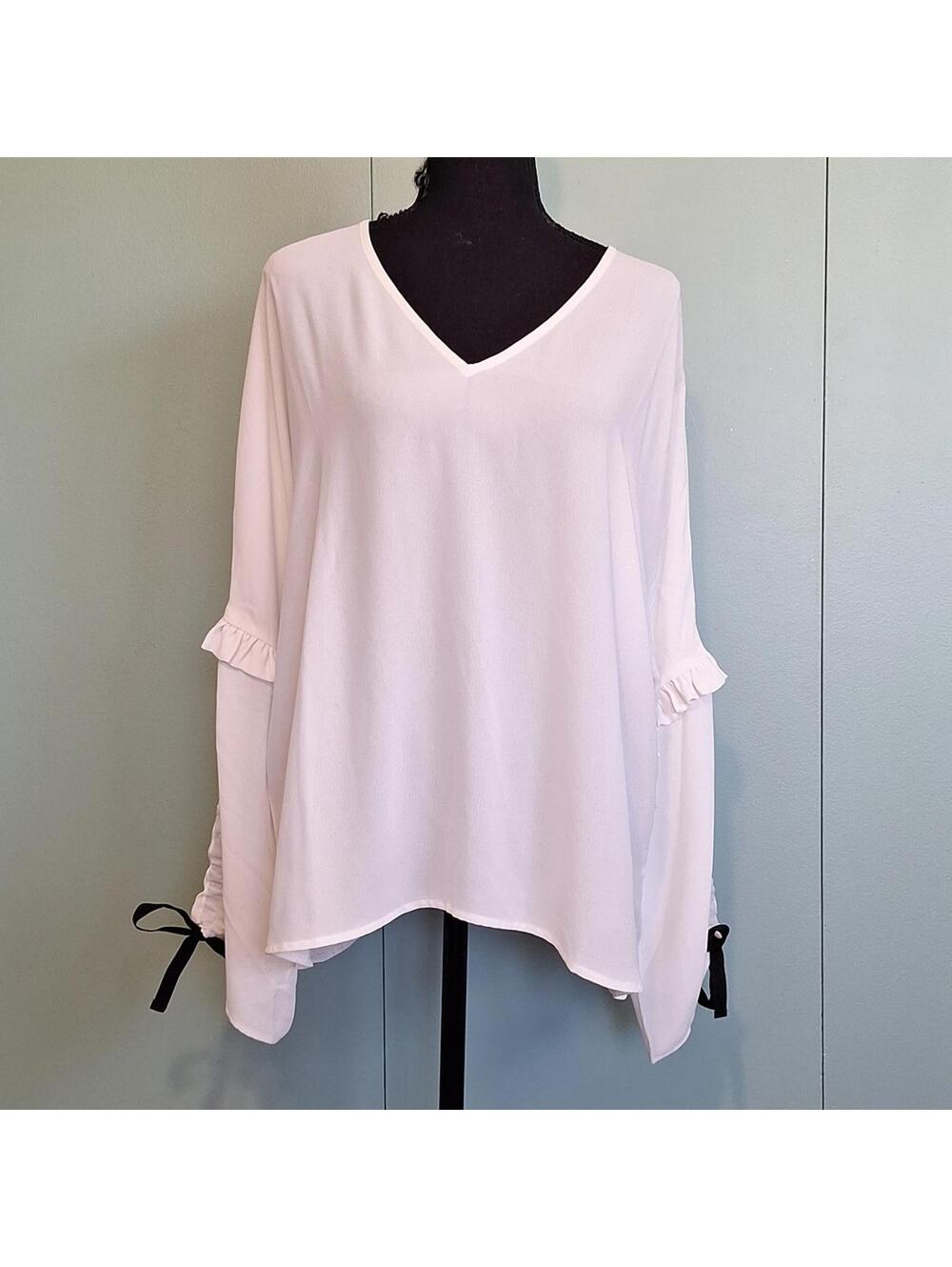 Nwt Halogen Sheer White Adjustable Sleeve Blouse Size Large